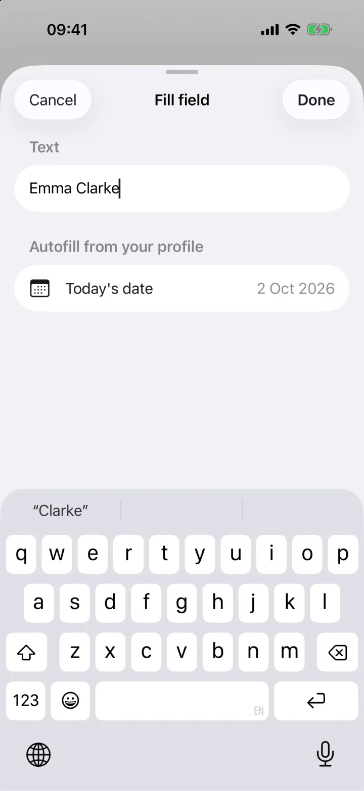 Filling a text field with autofill suggestions