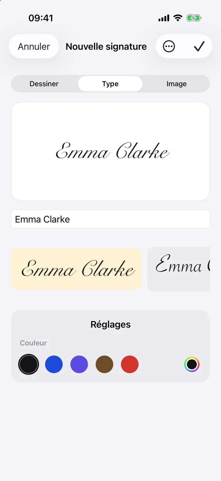 Une signature saisie en écriture manuscrite