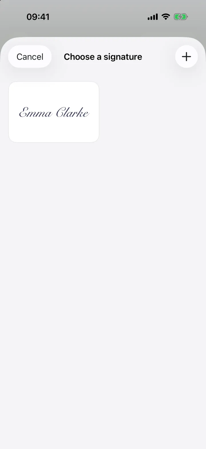 Choosing a saved signature in eSign